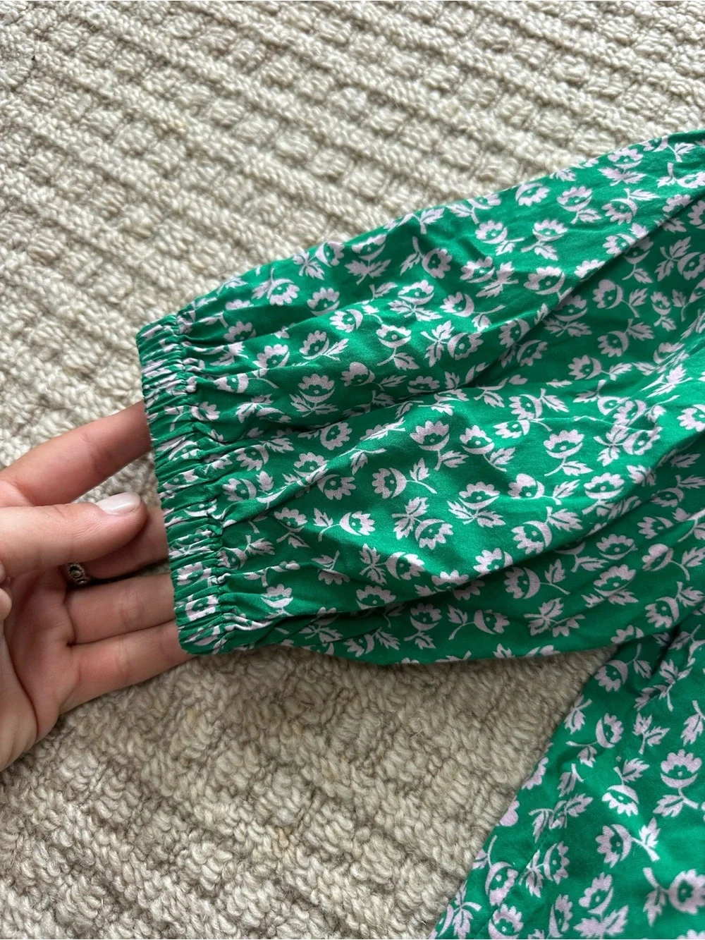 Boden Green & White Floral Print Short Sleeve Shirt Blouse Sz 2 - Picture 5 of 6